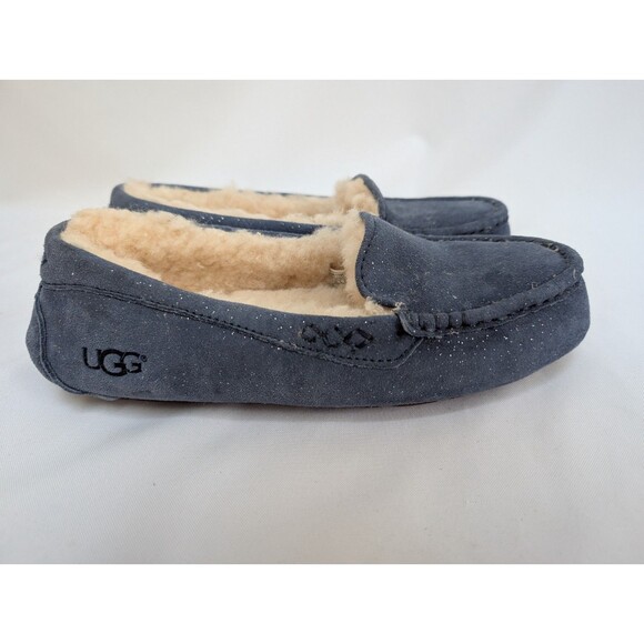 UGG Ansley Moccasin Slippers Blue Fur Lined Slip On Loafers Shoes Womens Size 9 - Picture 4 of 9